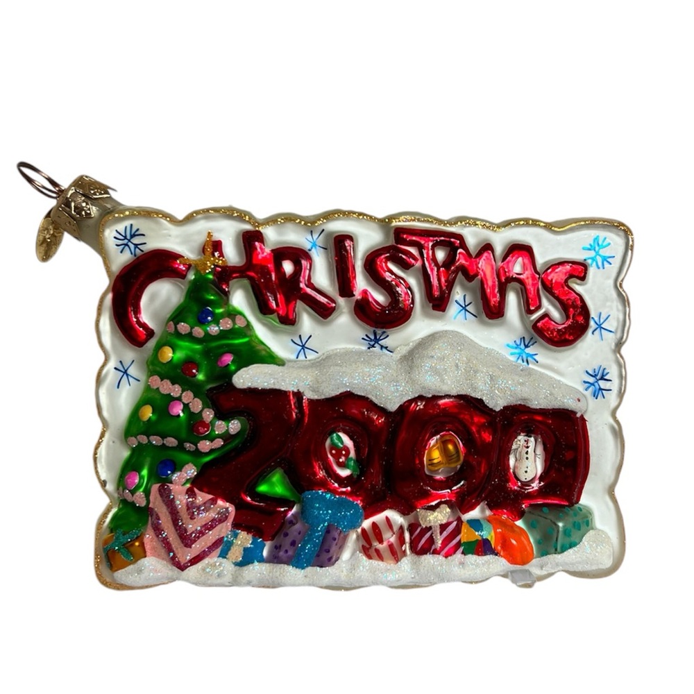 Christopher Radko Christmas 2000 Postcard Glass Ornament Y2K Millennium Retired